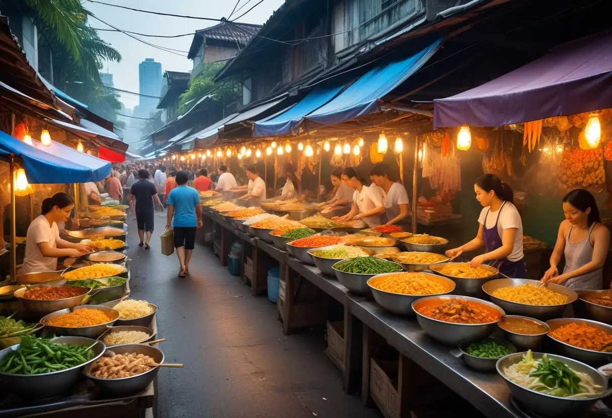 Smakexplosioner och äventyr med mat i Thailand illustration